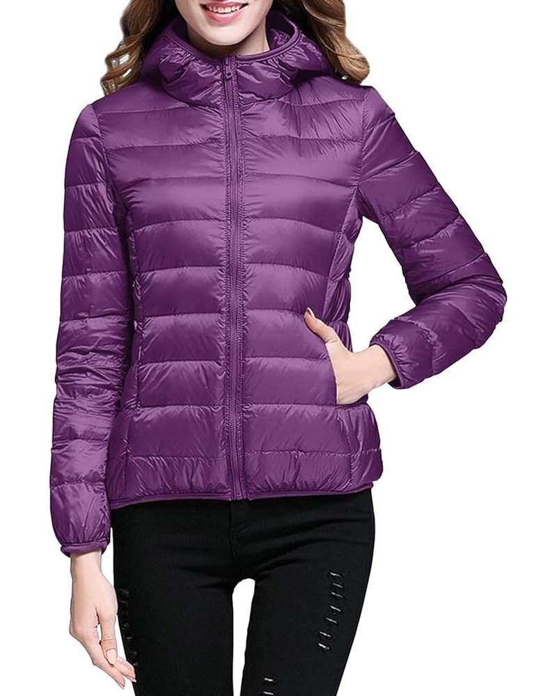 Winter Coats for Women Women Warm Lightweight Jacket Hooded Windproof Winter Coat Winter Slim Coats A1-purple $10.75 Coats