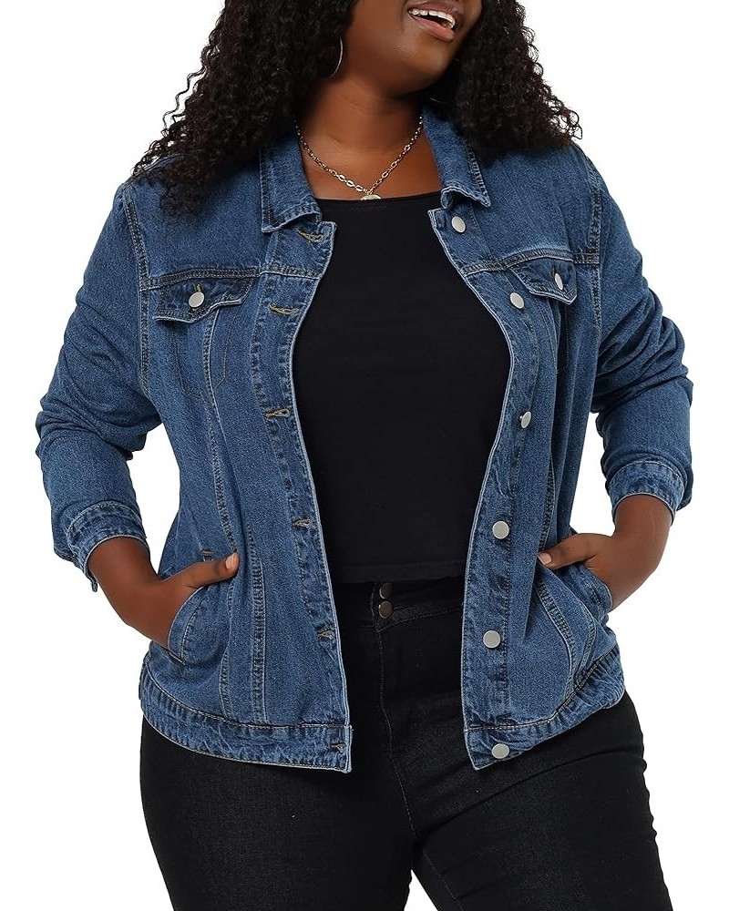 Women's Plus Size Stitching Button Front Washed Denim Jacket Snow Blue $24.74 Jackets