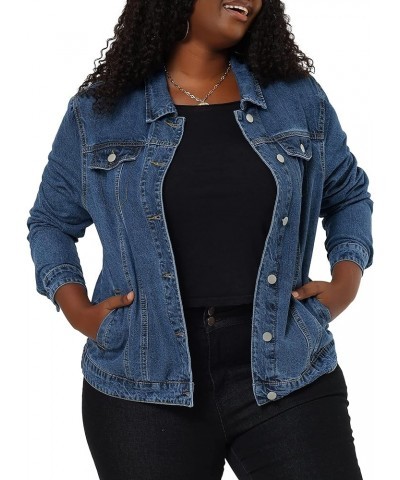 Women's Plus Size Stitching Button Front Washed Denim Jacket Snow Blue $24.74 Jackets