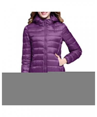 Winter Coats for Women Women Warm Lightweight Jacket Hooded Windproof Winter Coat Winter Slim Coats A1-purple $10.75 Coats