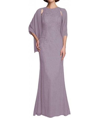 Mother of The Bride Dresses Long Lace Evening Formal Gowns with Chiffon Cape Wrap Shawl Mauve $37.00 Dresses