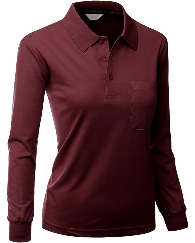 Women's Pique 180-200 TC Polo Dri Fit Collar T-Shirts Burgundy $11.28 Shirts