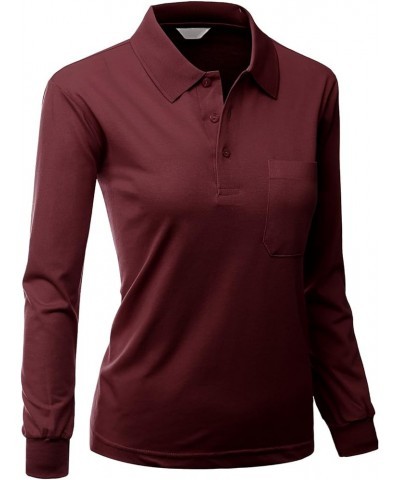 Women's Pique 180-200 TC Polo Dri Fit Collar T-Shirts Burgundy $11.28 Shirts