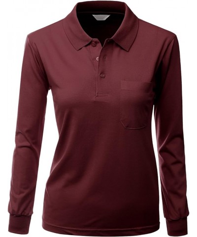 Women's Pique 180-200 TC Polo Dri Fit Collar T-Shirts Burgundy $11.28 Shirts