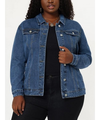 Women's Plus Size Stitching Button Front Washed Denim Jacket Snow Blue $24.74 Jackets