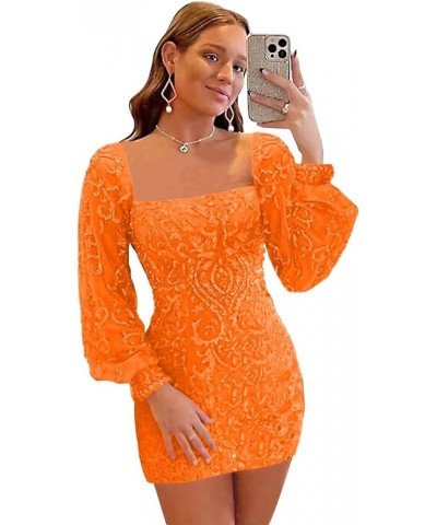 Long Sleeve Homecoming Dresses 2024 Sparkly Sequin Bodycon Short Prom Cocktail Party Dress Orange $29.69 Dresses