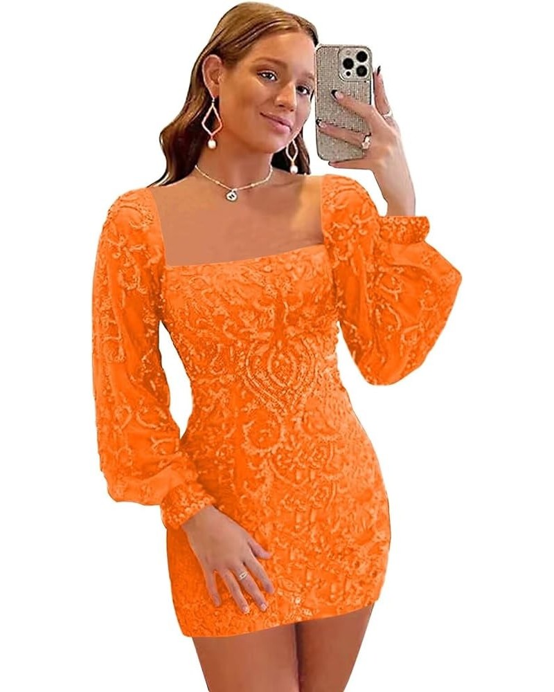 Long Sleeve Homecoming Dresses 2024 Sparkly Sequin Bodycon Short Prom Cocktail Party Dress Orange $29.69 Dresses