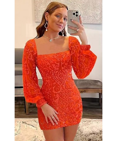 Long Sleeve Homecoming Dresses 2024 Sparkly Sequin Bodycon Short Prom Cocktail Party Dress Orange $29.69 Dresses