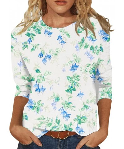 Womens Tops 3/4 Sleeve Shirts Summer Round Neck Loose Casual Blouses Floral Print Tshirts 04-white $10.39 Activewear