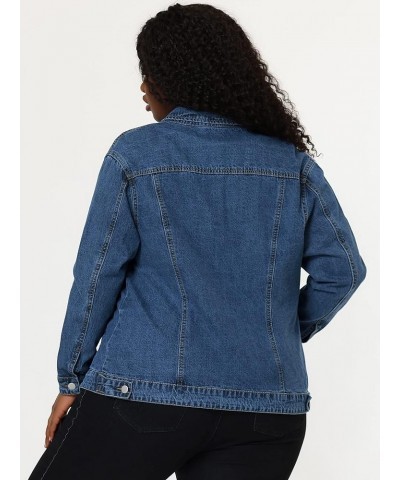 Women's Plus Size Stitching Button Front Washed Denim Jacket Snow Blue $24.74 Jackets