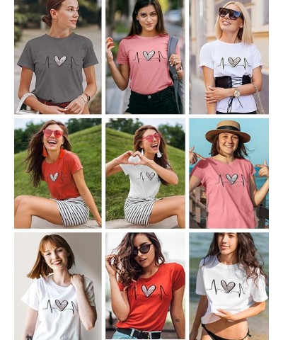 Valentines Shirts for Women Valentine Tops for Women T Shirts Heart Shirts Valentines Day Shirt Summer Tops Dusty Pink L Whit...