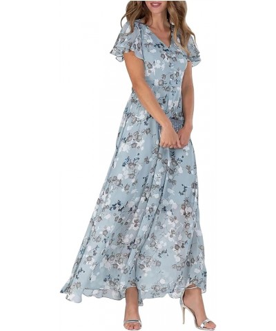 Beach Dresses for Women,2024 Spring Summer Trendy Elegant Wrap V Neck Floral Boho Dress,Flowy Ruched Hawaiian Maxi Dress G-li...