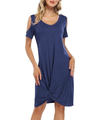 Women's Cold Shoulder Summer Twist Knot Mini Tshirts Dresses Navy $21.22 Dresses