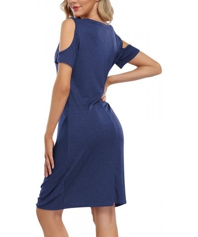 Women's Cold Shoulder Summer Twist Knot Mini Tshirts Dresses Navy $21.22 Dresses