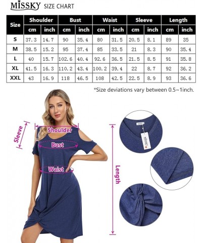 Women's Cold Shoulder Summer Twist Knot Mini Tshirts Dresses Navy $21.22 Dresses