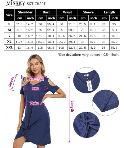 Women's Cold Shoulder Summer Twist Knot Mini Tshirts Dresses Navy $21.22 Dresses