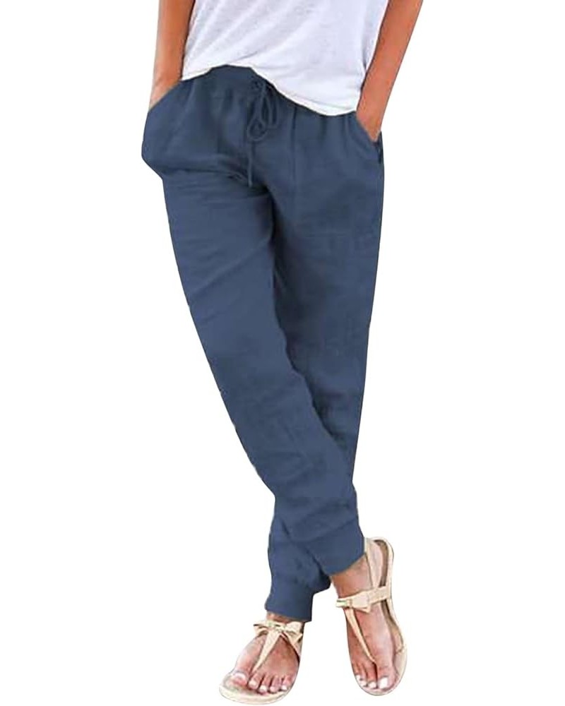 Womens Casual Pants Straight Leg Drawstring Elastic High Waist Loose Comfy Trousers with Pockets Comfy Capri Pants Ddark Blue...