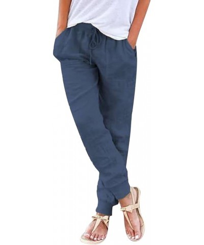 Womens Casual Pants Straight Leg Drawstring Elastic High Waist Loose Comfy Trousers with Pockets Comfy Capri Pants Ddark Blue...