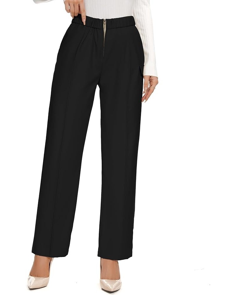 Work Pants for Women Business Casual Office Dress Pants Trousers with Pockets Zipper Black $13.24 Pants