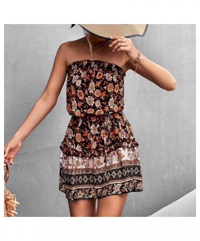 Strapless Off Shoulder Floral Print Loose Hem Dress for Shopping Party Walking Beach(L-Black) $14.43 Dresses