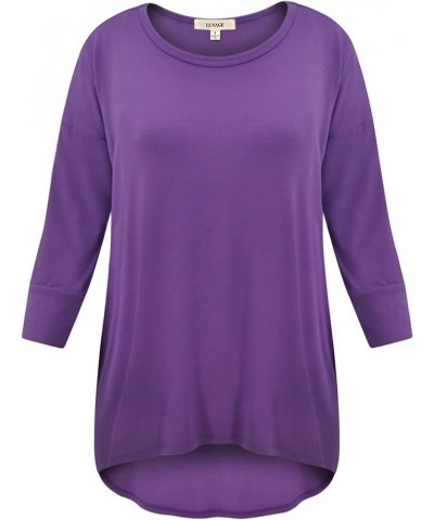 Women's 3/4 Sleeve Crew Neck Loose Fit Tops - Casual Tunic Top T-Shirt XS-6XL Lavender $13.48 Tops