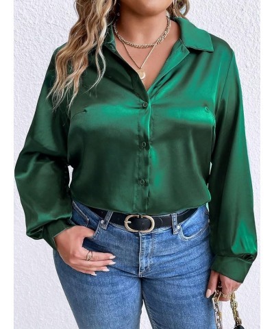 Women's Plus Size Satin Silk Shirts Long Sleeve Button Down Casual Loose Office Work Blouse Tops Green $16.45 Blouses