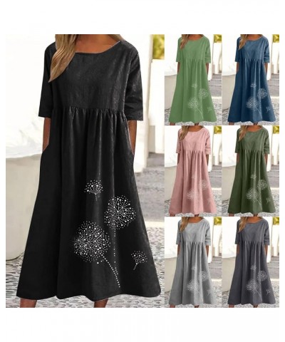 Tshirt Dress for Women 2024 Casual Plus Size Summer Midi Dress Boho Floral Print Loose Flowy Long Dresses with Pockets 05 Dar...