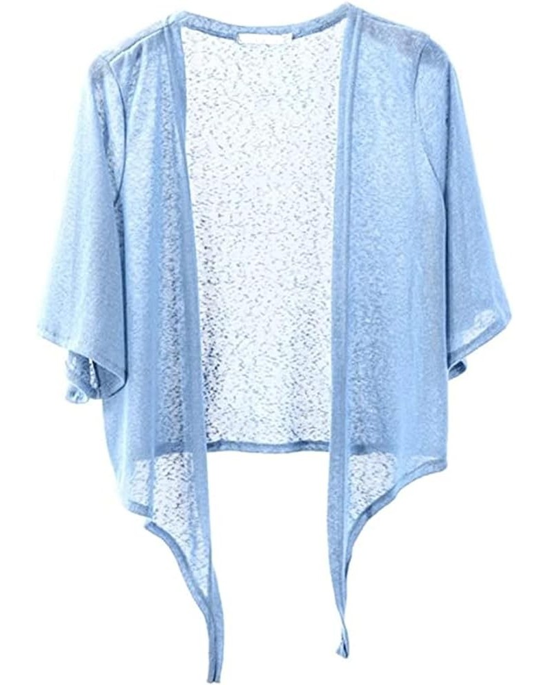 Women's Shrugs 3/4 Sleeve Open Front Cardigan Lightweight Tie Front Bolero Shrug Blue $14.49 Sweaters