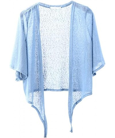 Women's Shrugs 3/4 Sleeve Open Front Cardigan Lightweight Tie Front Bolero Shrug Blue $14.49 Sweaters