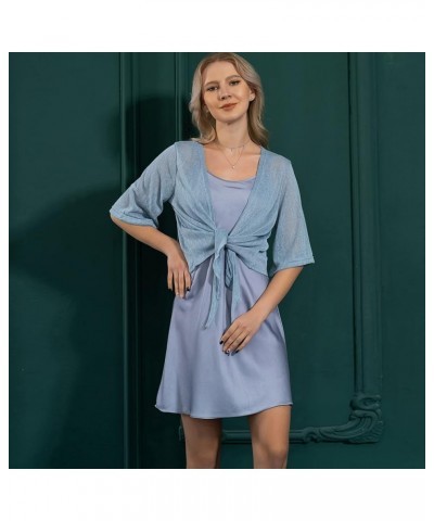 Women's Shrugs 3/4 Sleeve Open Front Cardigan Lightweight Tie Front Bolero Shrug Blue $14.49 Sweaters