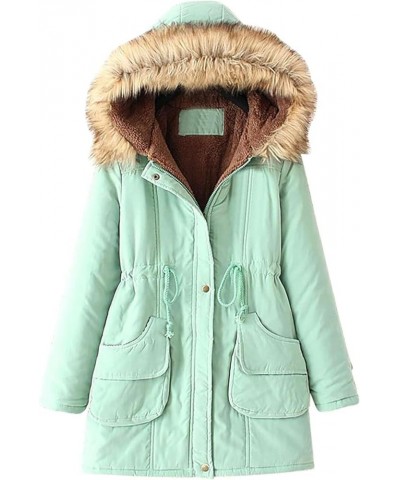 Winter Coats for Women Warm Hooded Outerwear Solid Thick Padded Jacket Fleece Lined Oversized Windproof Coat T+green $13.52 J...