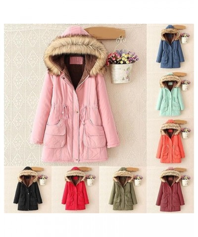 Winter Coats for Women Warm Hooded Outerwear Solid Thick Padded Jacket Fleece Lined Oversized Windproof Coat T+green $13.52 J...