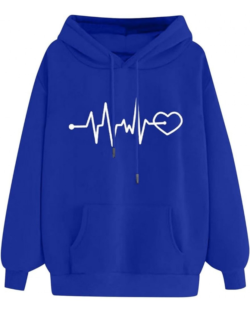 Womens Hooded Sweatshirts Cute Heart Print Athletic Workout Hoodies Pullover Y2K 2023 Fall Outfits Clothes 03 Blue $8.39 Acti...