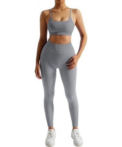 Ribbed Workout Sets for Women 2 Piece Backless Strappy Sports Bra Seamless Leggings Matching Set Yoga Outfits 005 Gray $17.09...