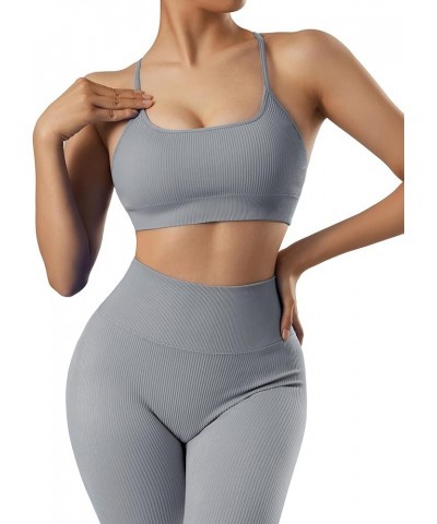 Ribbed Workout Sets for Women 2 Piece Backless Strappy Sports Bra Seamless Leggings Matching Set Yoga Outfits 005 Gray $17.09...