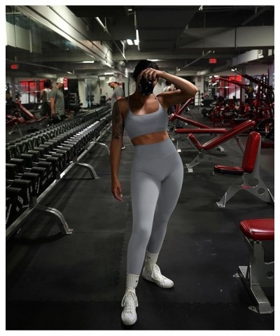 Ribbed Workout Sets for Women 2 Piece Backless Strappy Sports Bra Seamless Leggings Matching Set Yoga Outfits 005 Gray $17.09...