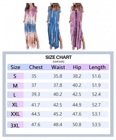 Women's V Neck Casual Loose Long Dress Short Sleeve Split Maxi Summer Beach Dress with Pockets Purple Blue $17.86 Dresses