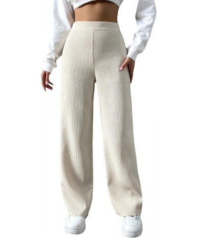 Women's Casual Elastic High Waisted Wide Leg Waffle Pants Loose Trousers Beige $23.77 Pants