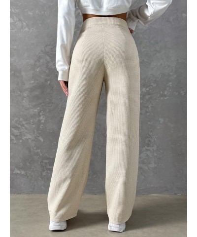 Women's Casual Elastic High Waisted Wide Leg Waffle Pants Loose Trousers Beige $23.77 Pants