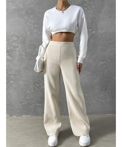 Women's Casual Elastic High Waisted Wide Leg Waffle Pants Loose Trousers Beige $23.77 Pants