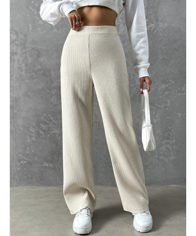 Women's Casual Elastic High Waisted Wide Leg Waffle Pants Loose Trousers Beige $23.77 Pants