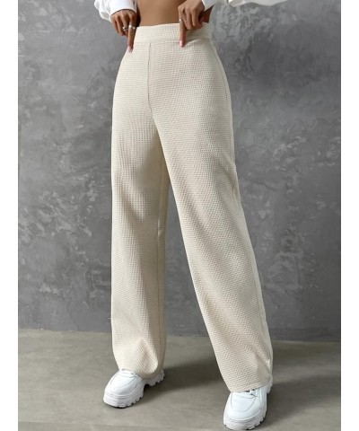 Women's Casual Elastic High Waisted Wide Leg Waffle Pants Loose Trousers Beige $23.77 Pants