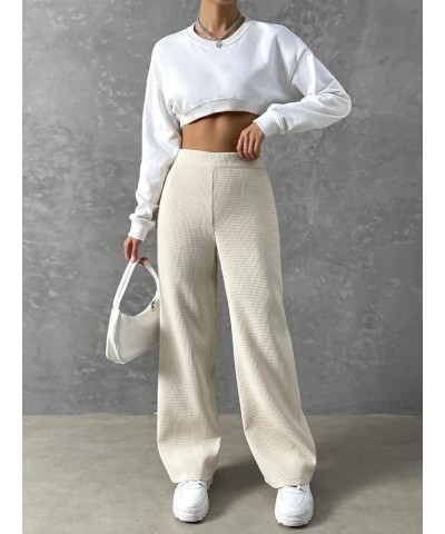 Women's Casual Elastic High Waisted Wide Leg Waffle Pants Loose Trousers Beige $23.77 Pants