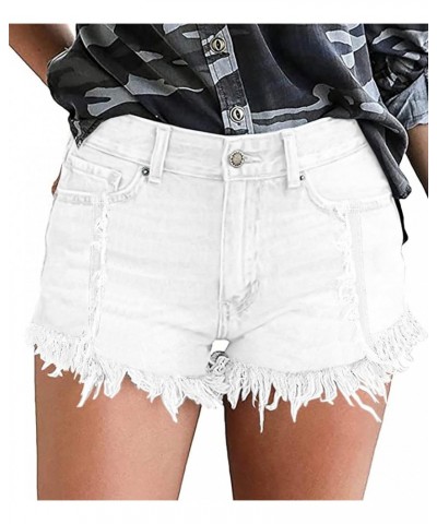 Women Denim Shorts Casual Summer Mid Waist Stretchy Denim Jean Shorts White-a $16.32 Shorts