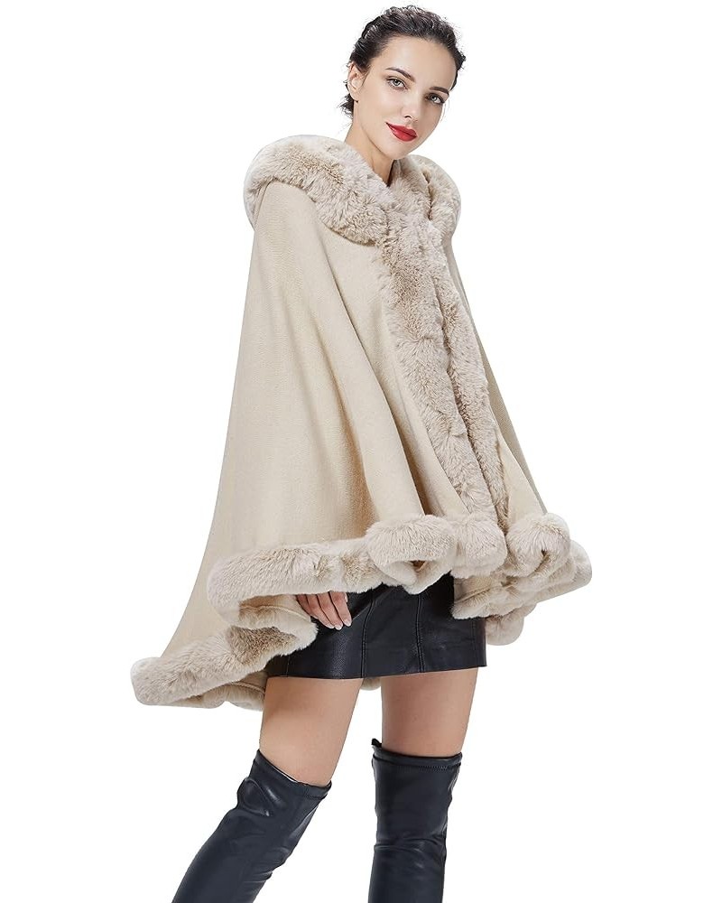 Poncho Hooded Shawl Wrap Women Cape Winter Faux Fur Trim Coat Sleeveless Cardigan Dressy Cloak for Party Beige $32.50 Coats