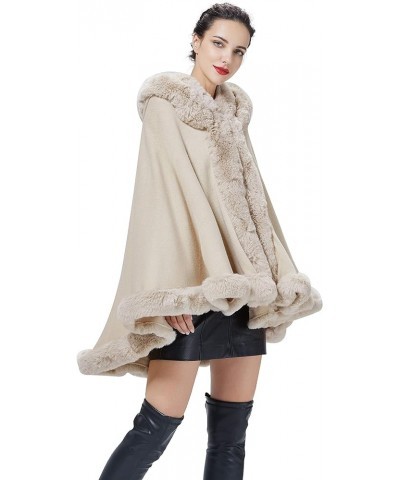 Poncho Hooded Shawl Wrap Women Cape Winter Faux Fur Trim Coat Sleeveless Cardigan Dressy Cloak for Party Beige $32.50 Coats