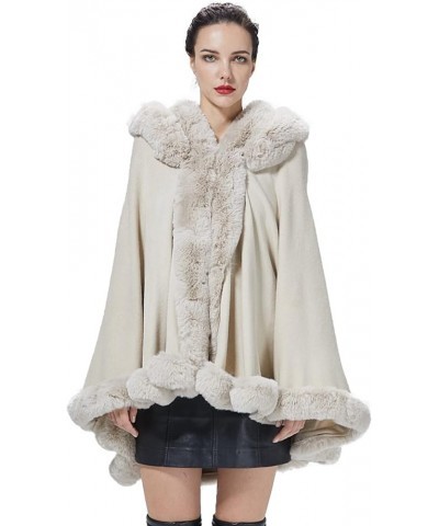 Poncho Hooded Shawl Wrap Women Cape Winter Faux Fur Trim Coat Sleeveless Cardigan Dressy Cloak for Party Beige $32.50 Coats