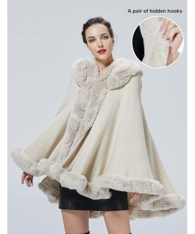 Poncho Hooded Shawl Wrap Women Cape Winter Faux Fur Trim Coat Sleeveless Cardigan Dressy Cloak for Party Beige $32.50 Coats