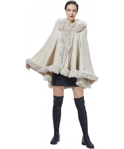 Poncho Hooded Shawl Wrap Women Cape Winter Faux Fur Trim Coat Sleeveless Cardigan Dressy Cloak for Party Beige $32.50 Coats