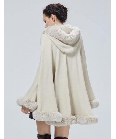 Poncho Hooded Shawl Wrap Women Cape Winter Faux Fur Trim Coat Sleeveless Cardigan Dressy Cloak for Party Beige $32.50 Coats